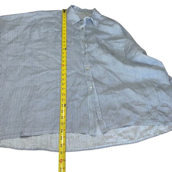 Liabella Top Woman's Button Up Blouse Striped Blue 100% Linen 7XL L/S Coastal - Picture 8 of 8